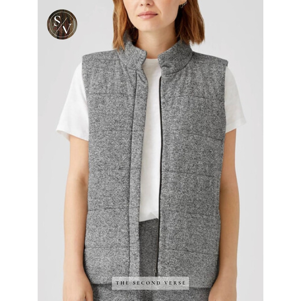 Eileen Fisher Grey Quilted Organic Cotton Hemp Zip Up Vest Plus Size 1X
